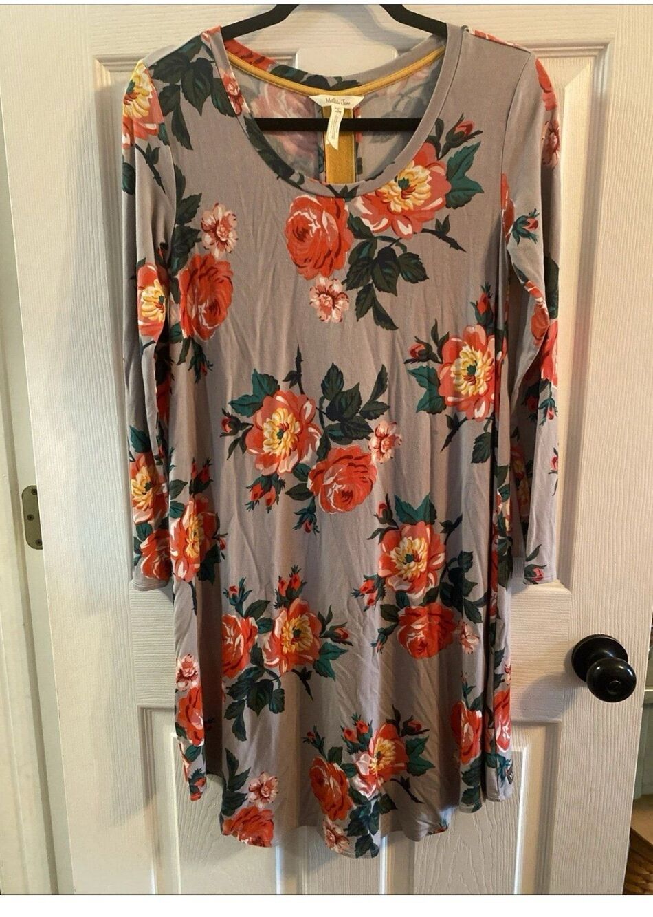 Matilda Jane Womens Dress Size Sm Floral Gray Pink Long Sleeve Rayon Tunic Top